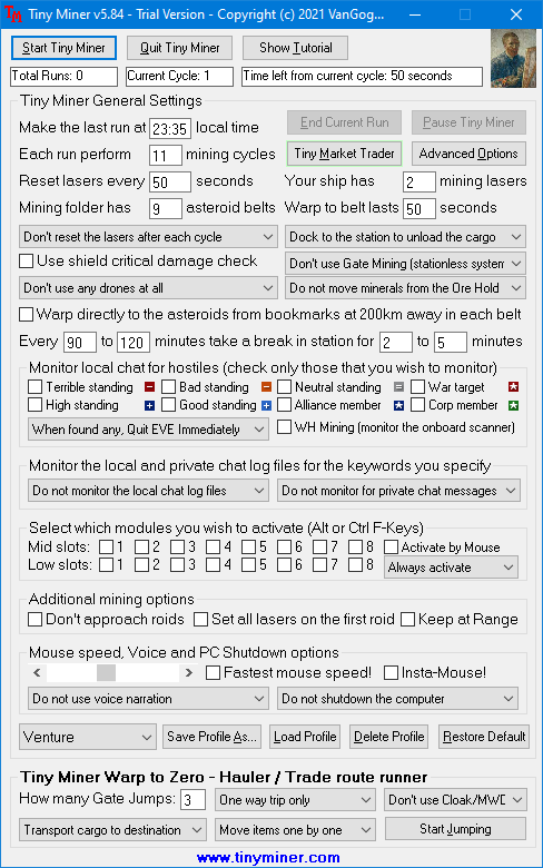 TinyMiner EVE Online Mining Bot software