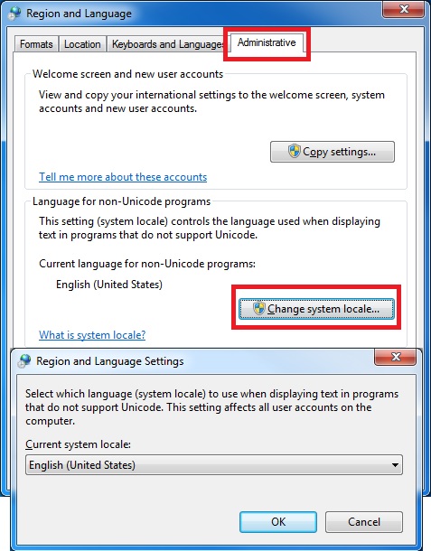 Change system locale for non-Unicode programs