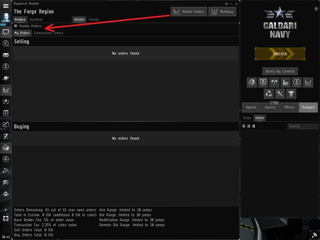 Eve Online Market Orders Window - Click to view at Full Size!